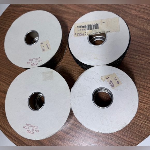 Lion Ribbon 4 Vtg Rolls Black Floral Metallic  Mystique 25yd -2 new seal/2 used - Picture 4 of 4